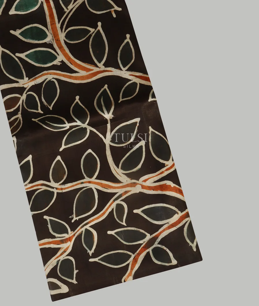 Deep Brown Batik Printed Silk Saree T356402-image