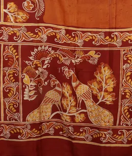 Rust Batik Printed Silk Saree T3857354