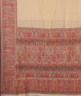 Off-White Kashmir Kani Silk Saree T4991384