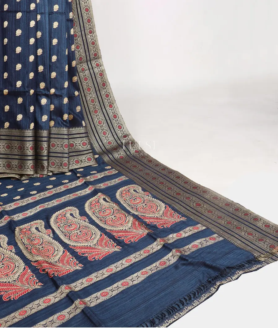 Blue Handwoven Tussar Saree T378664-image