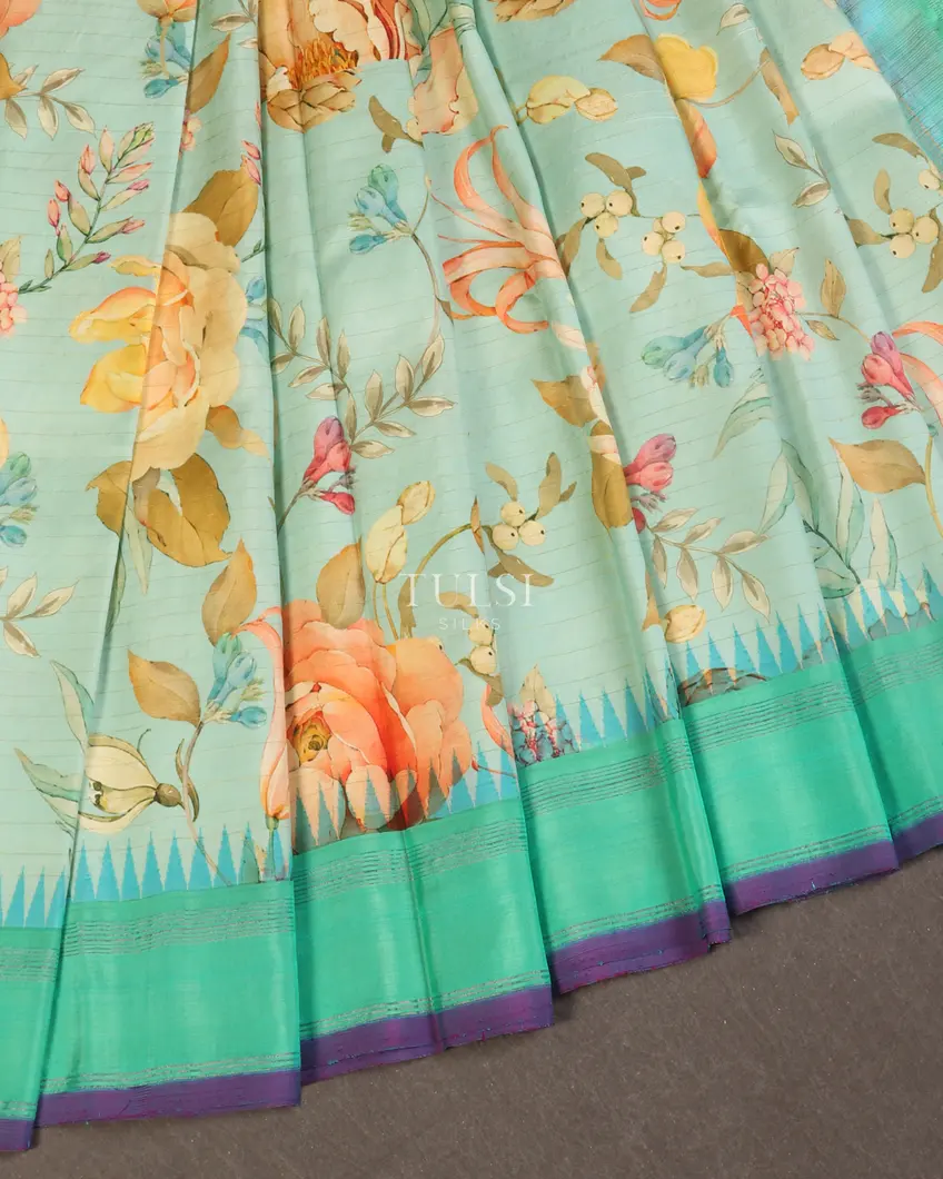 Blue Printed Kanjivaram Silk Saree T4784204