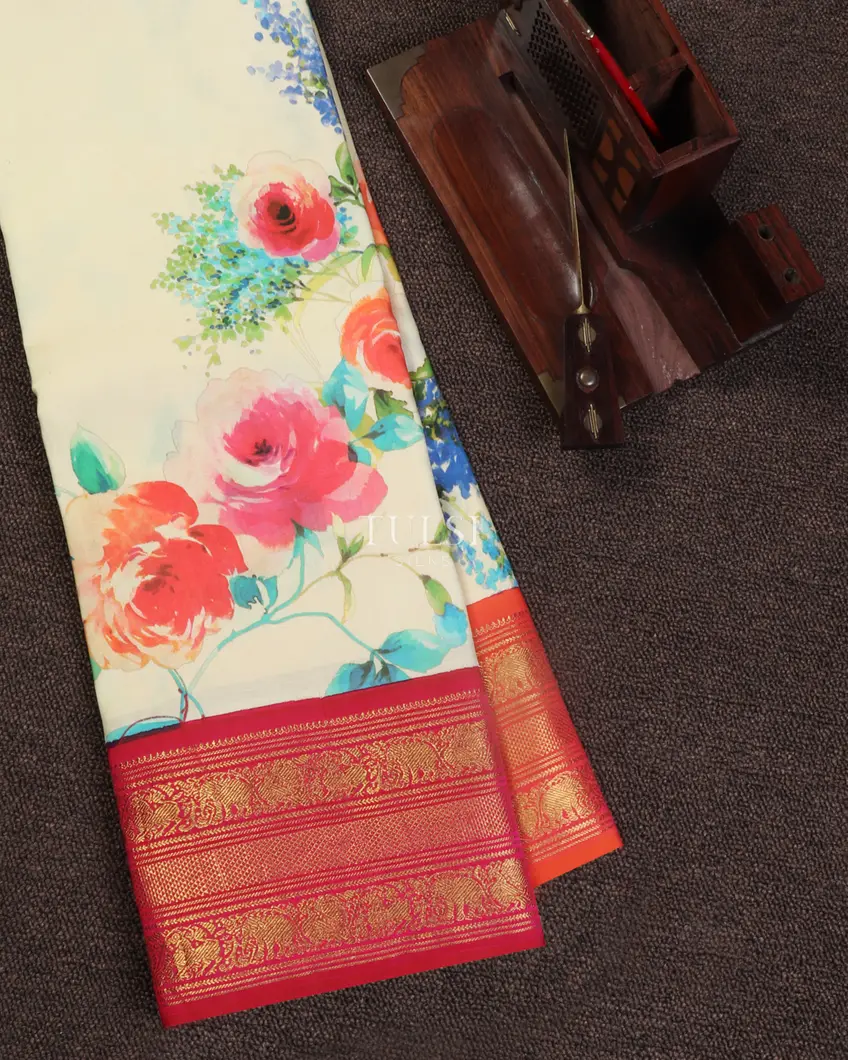 Off-White Printed Kanjivaram Silk Saree T460197-image