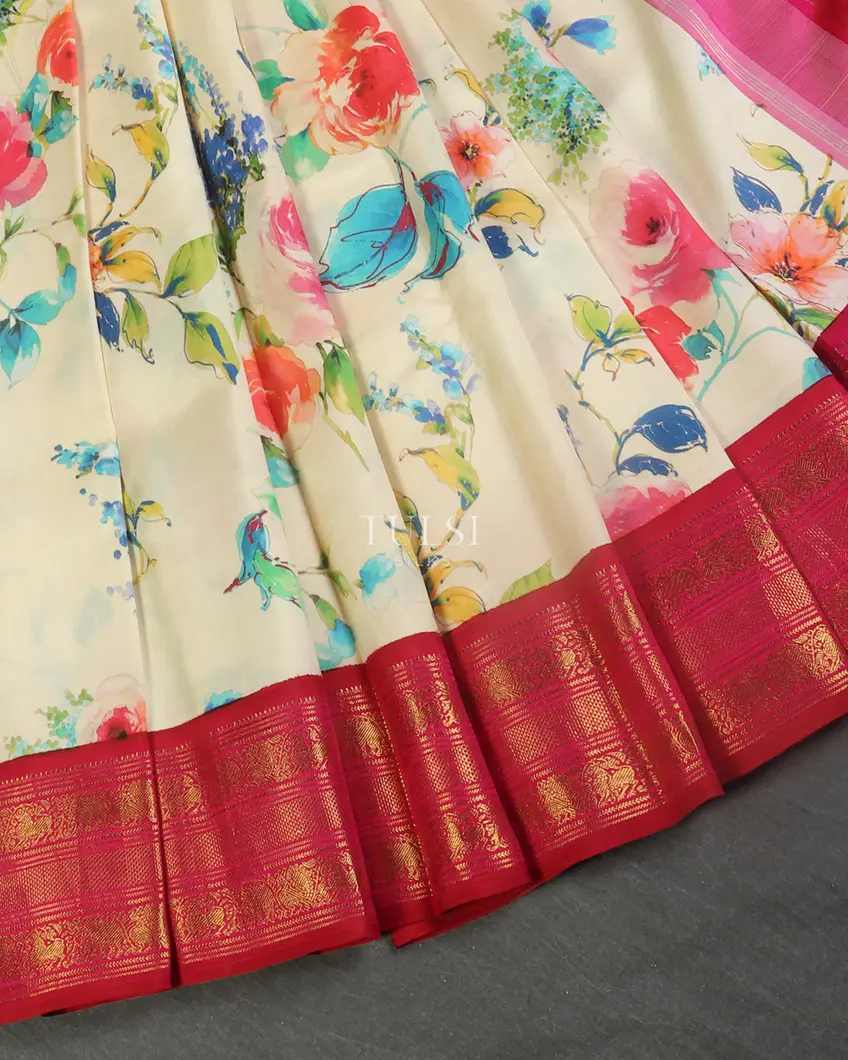 Off-White Printed Kanjivaram Silk Saree T4601974