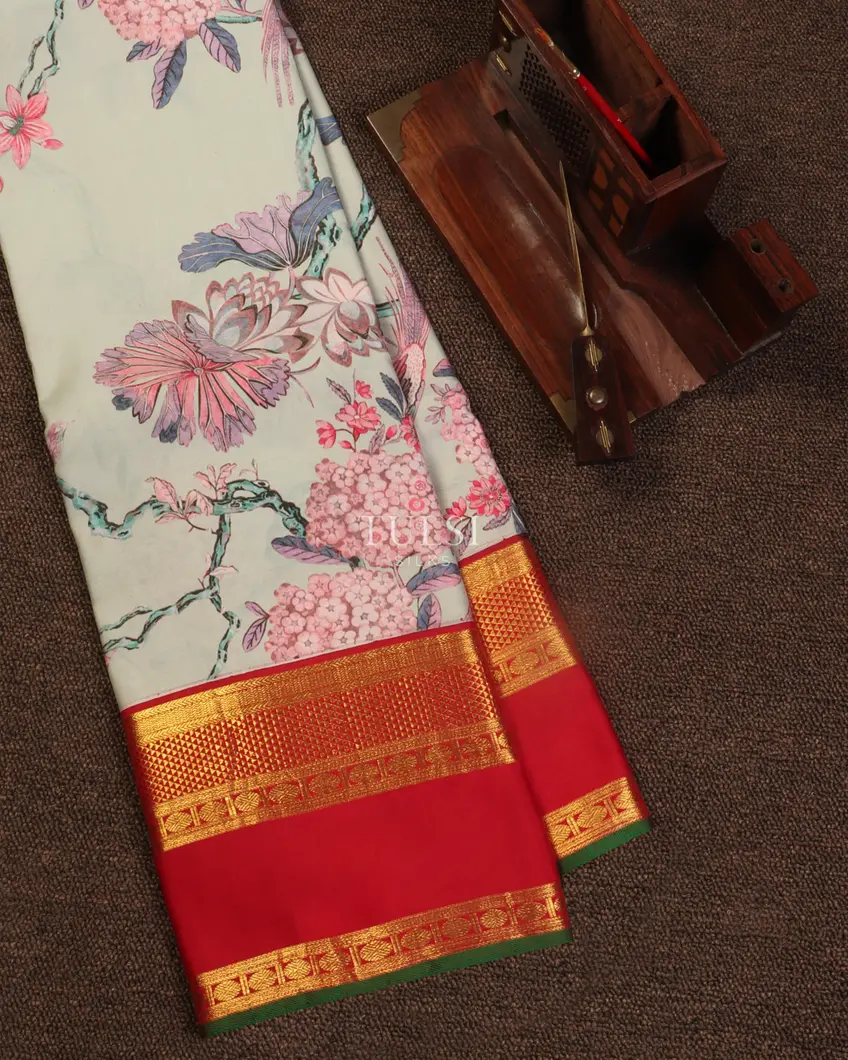Grey Printed Kanjivaram Silk Saree T430147-image