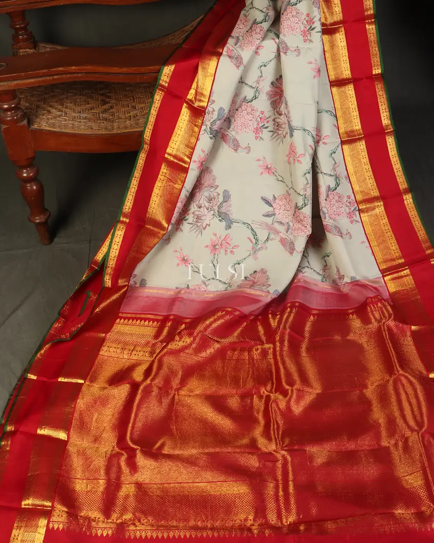 Grey Printed Kanjivaram Silk Saree T4301472