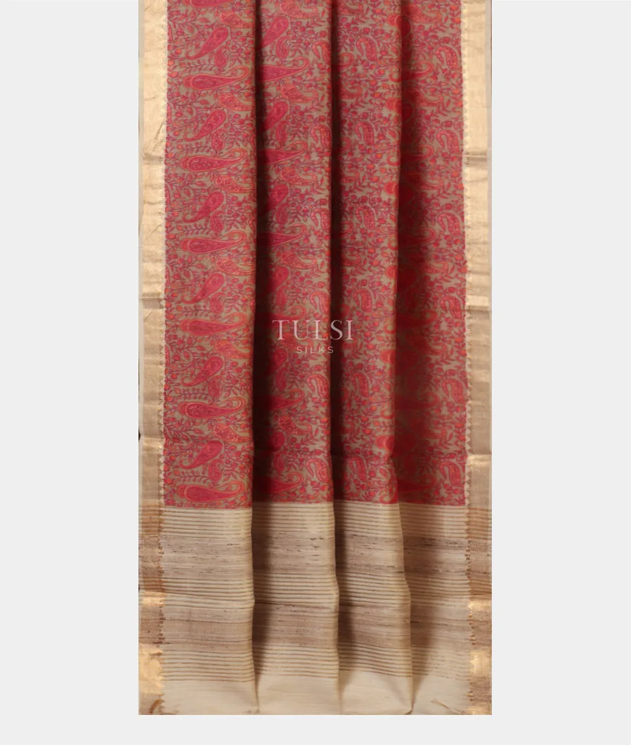 Grey Tussar Printed Saree  T4739832