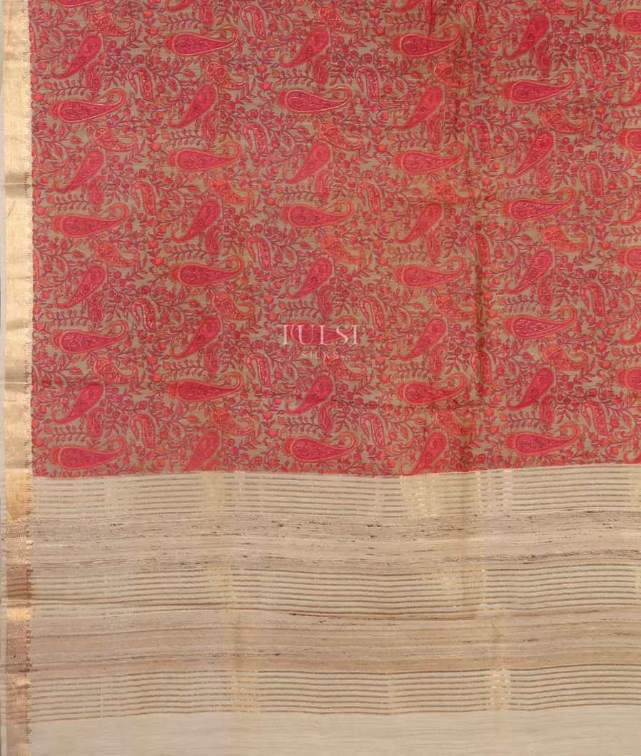 Grey Tussar Printed Saree  T4739834