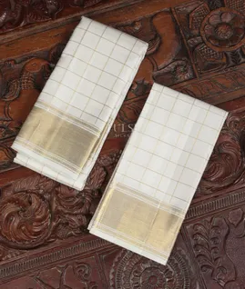 White Handwoven Kanjivaram Silk Dhoti and Vastharam T5056401