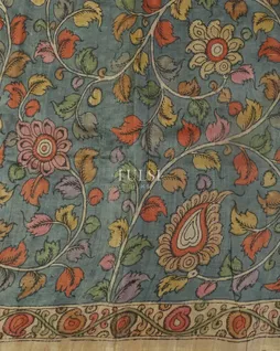 Grey Tussar Handpainted Kalamkari Saree T5049943