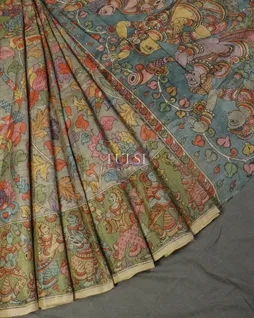 Grey Tussar Handpainted Kalamkari Saree T5049944