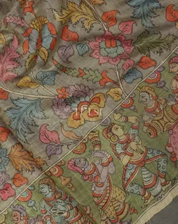 Grey Tussar Handpainted Kalamkari Saree T5049945