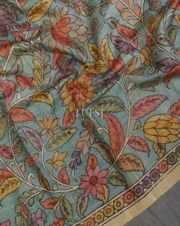 Blue Tussar Handpainted Kalamkari Saree T5049835