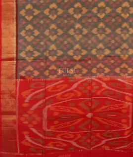Grey Pochampalli Silk Cotton Saree T5055994