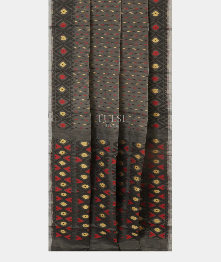 Grey Dhakai Cotton Saree T5051542