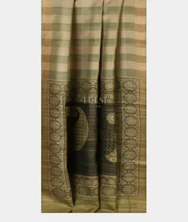 Green And Beige Tussar Printed Saree T4886282