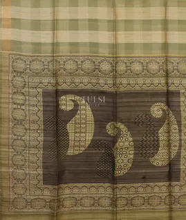 Green And Beige Tussar Printed Saree T4886284