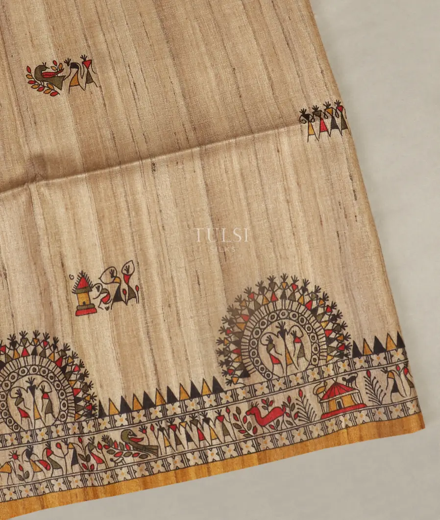 Beige Tussar Printed Saree T467679-image