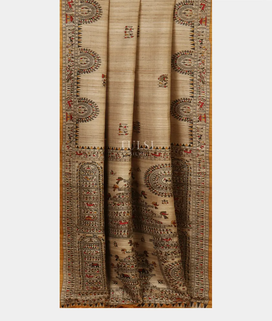 Beige Tussar Printed Saree T4676792