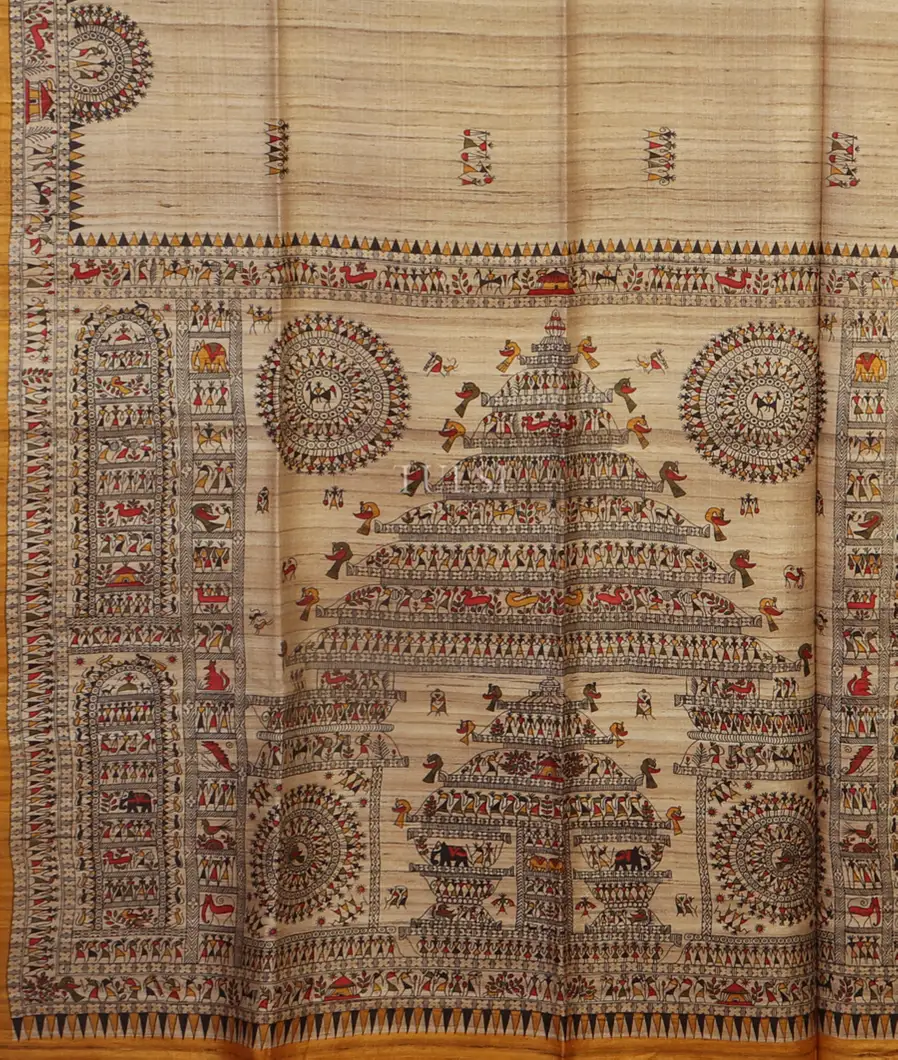 Beige Tussar Printed Saree T4676794
