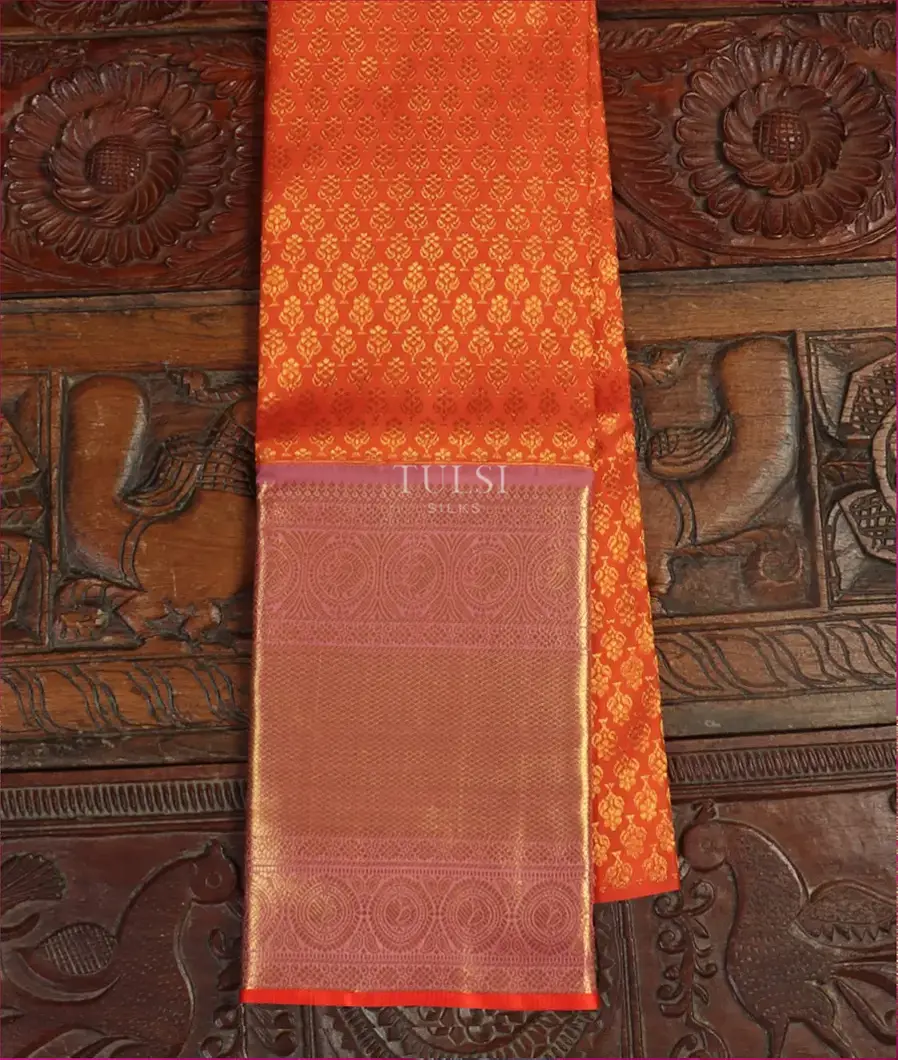 Orange Handwoven Kanjivaram Silk Pavadai T399529-image