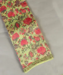 Green Soft Printed Cotton Saree  T4772361