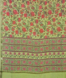 Green Soft Printed Cotton Saree  T4772364