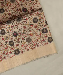 Grey Tussar Printed Saree T4886471