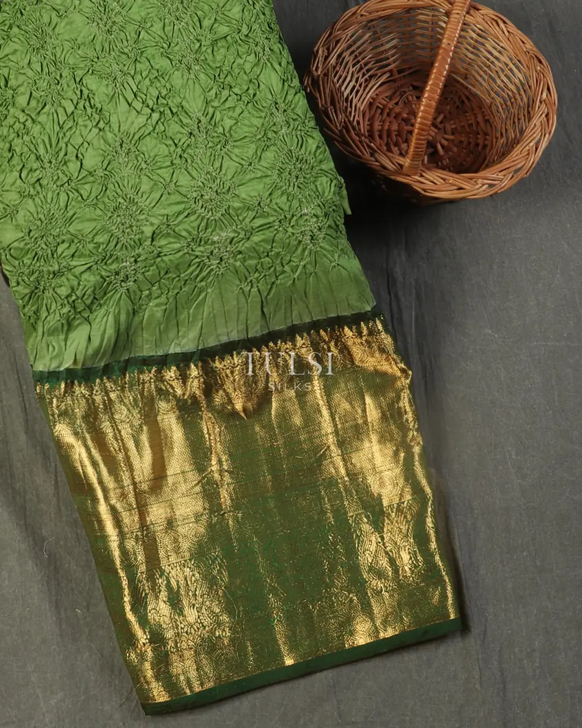 Green Bandhani Kanjivaram Pavadai T247816-image