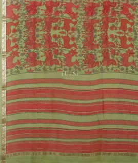 Green Soft Printed Cotton Saree T4915134