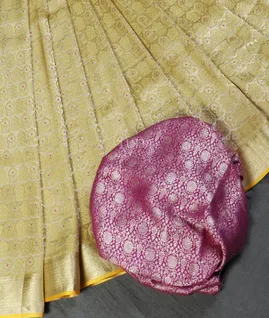 Yellow Mysore Crepe Silk Saree T5064275