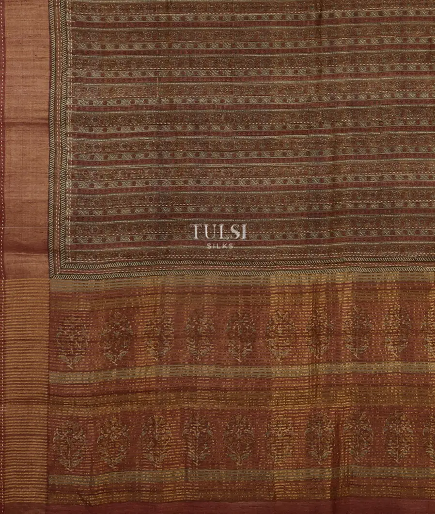 Brown Tussar Printed Saree T4794074