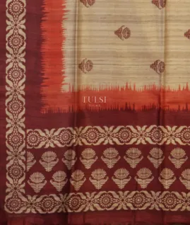 Beige Tussar Printed Saree T4434194