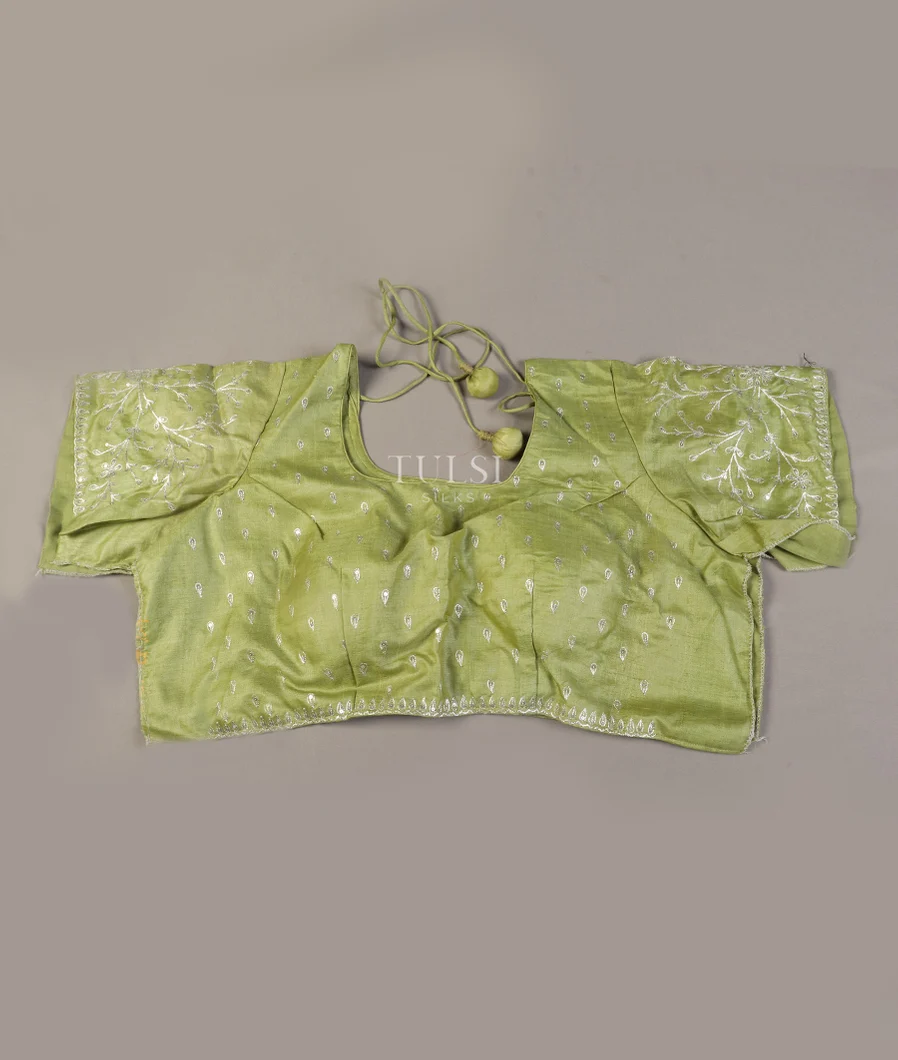 Green Tussar Embroidery Blouse T506995-image