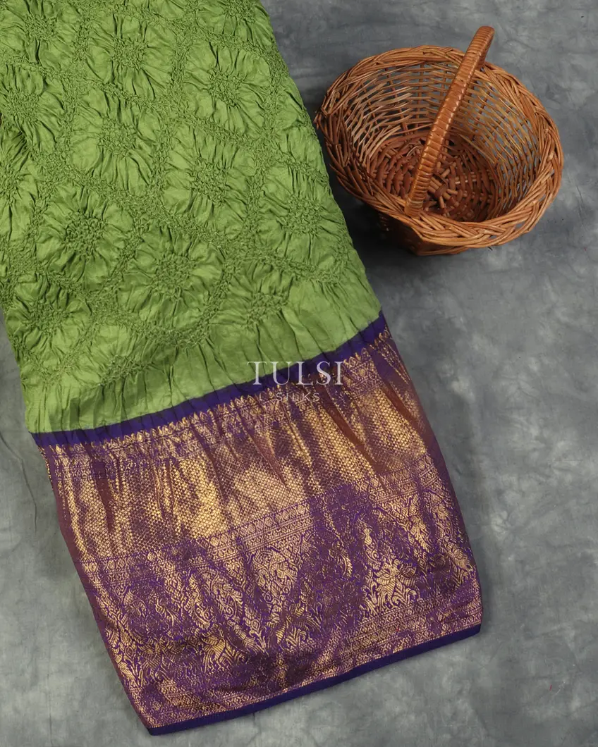 Green Bandhani Kanjivaram Pavadai T263562-image