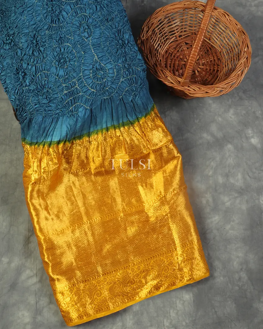 Blue Bandhani Kanjivaram Pavadai T295616-image