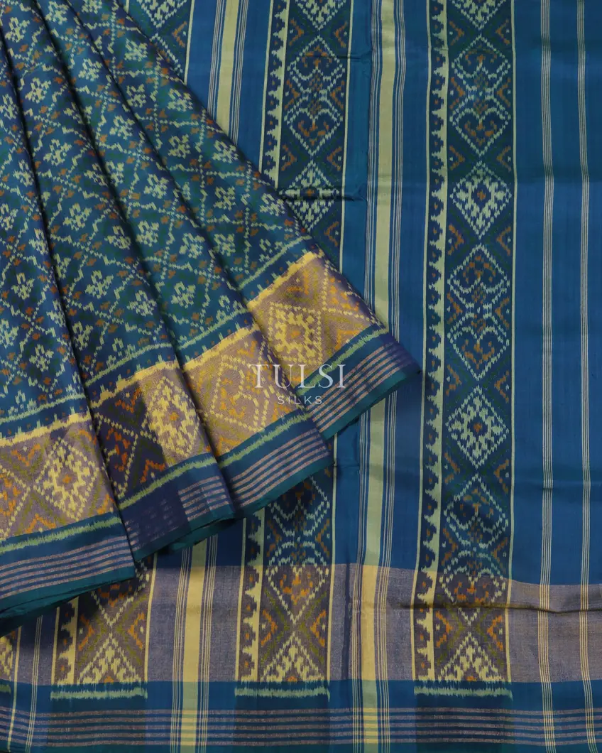 Peacock Blue Patola Silk Saree T4897952