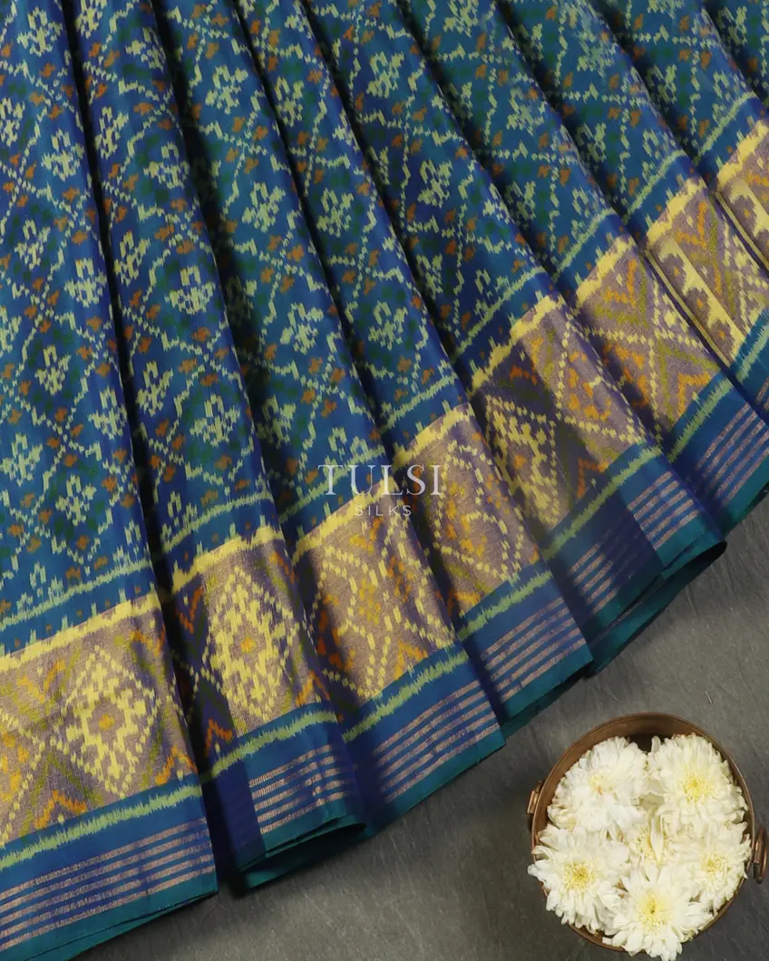 Peacock Blue Patola Silk Saree T4897954