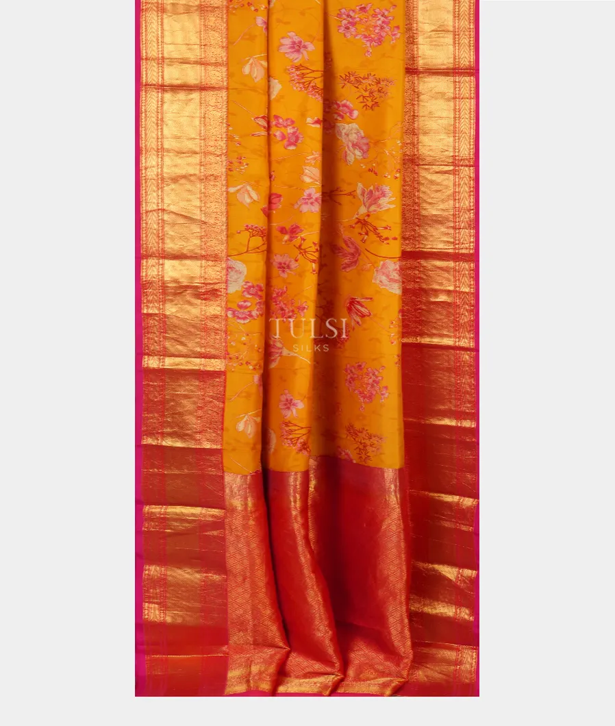 Yellow Printed Soft Silk Saree T4678872