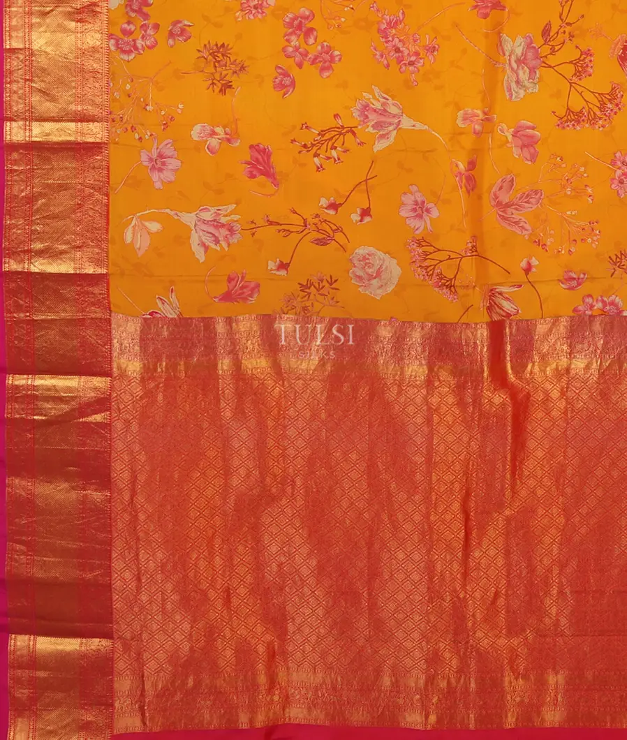 Yellow Printed Soft Silk Saree T4678874