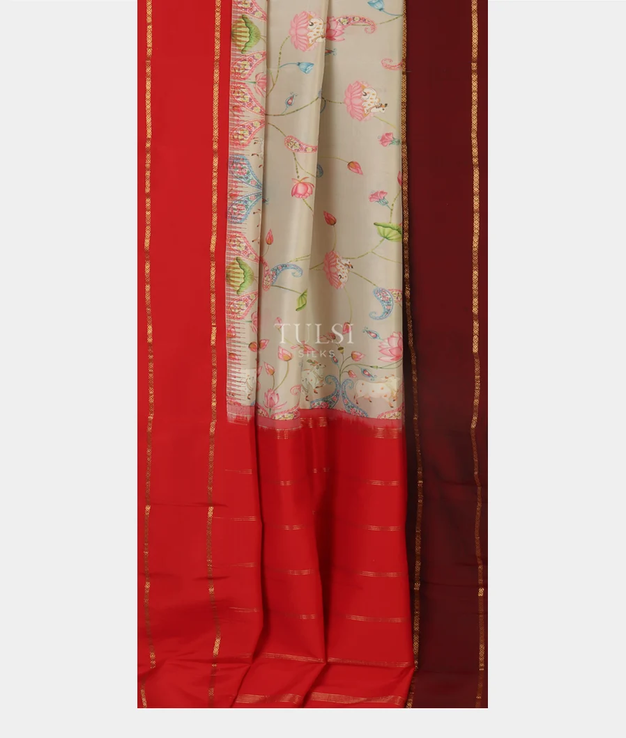 Grey Printed Soft Silk Saree T4921822