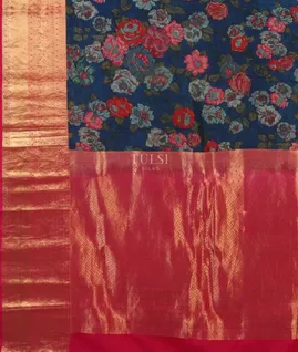 Blue Printed Soft Silk Saree T4678964
