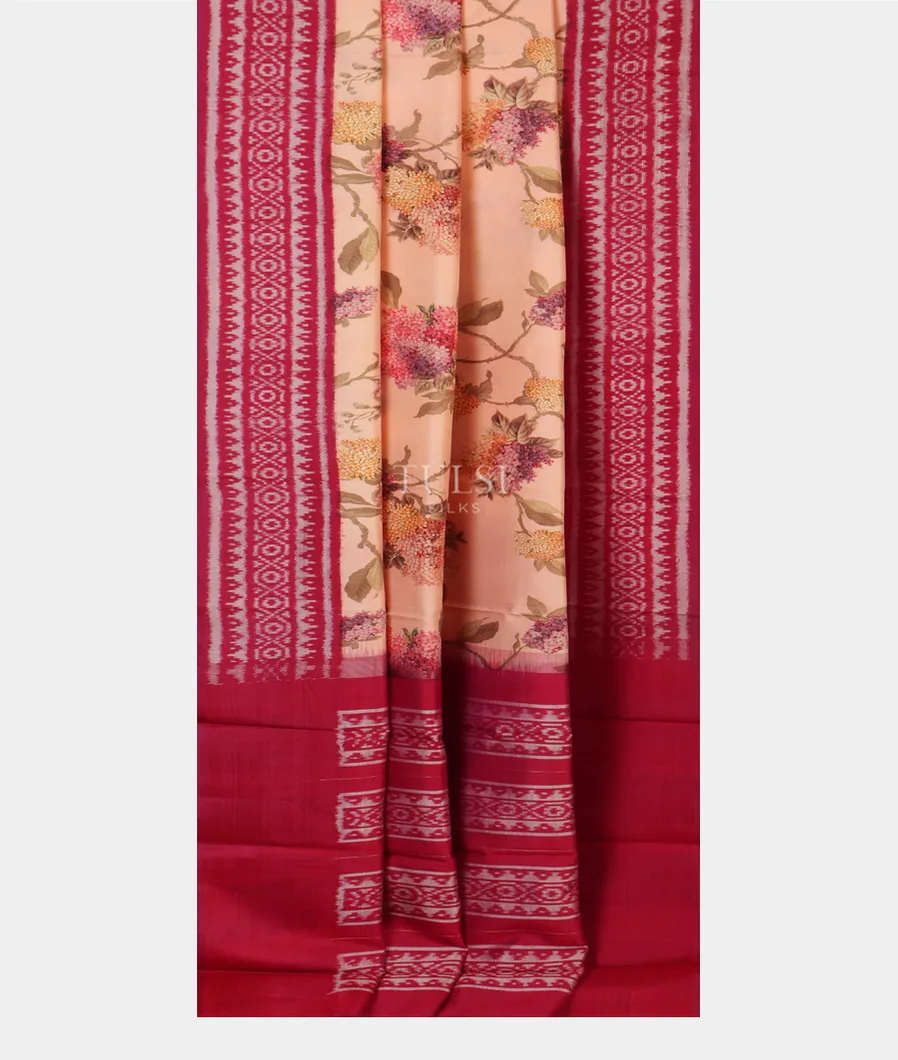 Peach Ikat Tussar Silk Saree T4812692