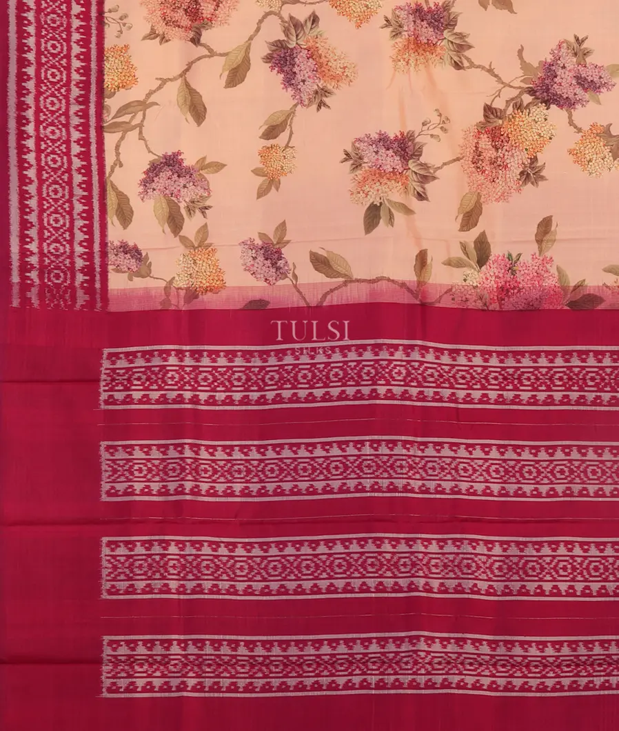Peach Ikat Tussar Silk Saree T4812694