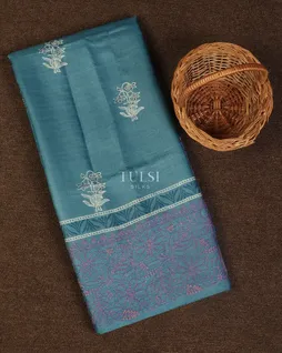 Blue Tussar Embroidery Saree T4893491
