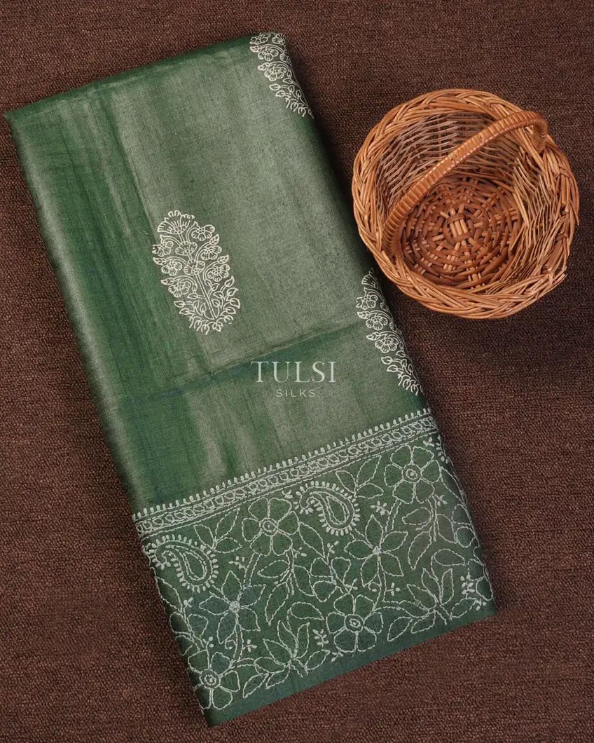 Green Tussar Embroidery Saree T460101-image
