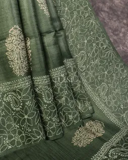 Green Tussar Embroidery Saree T4601015