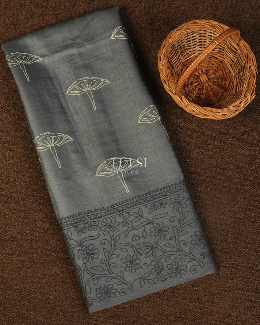 Grey Tussar Embroidery Saree T471533-image
