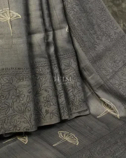 Grey Tussar Embroidery Saree T4715335
