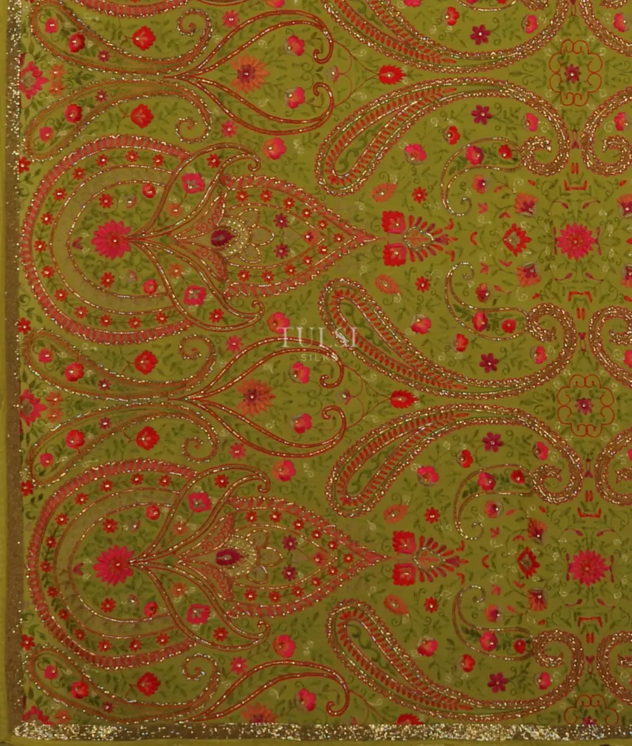 Green Georgette Silk Embroidery Saree T4712034