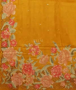 Yellow Tussar Cutwork Saree T4916864